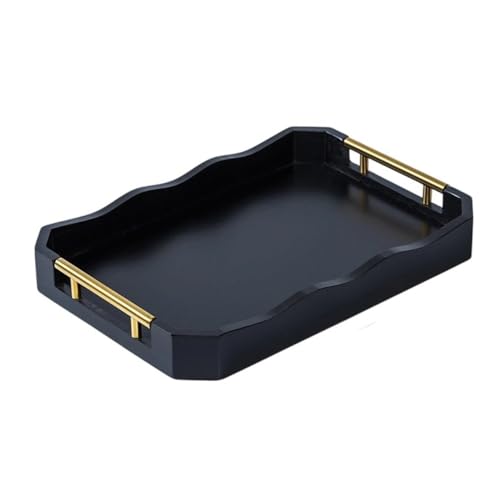 HeartTrend 天然木トレー 木製トレイ スクエア 取っ手付き 滑り止め ランチおしゃれ 無地 シンプル コーヒー 紅茶 バー 朝食 ディナーに最適 木製 スタッキング 収納 小物置き セット食収納 軽量 丈夫 (ブラック,37*25*5cm)