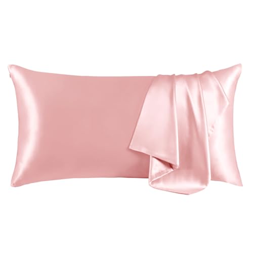 Image of THXSILK Set of 2 100% Mulberry Silk Pillowcase for Hair and Skin Health, Soft Breathable and Smooth Pillowcases with Hidden Zipper, Both Sides Premium 6A+ Silk, California King 20 inchx40 inch, Pink