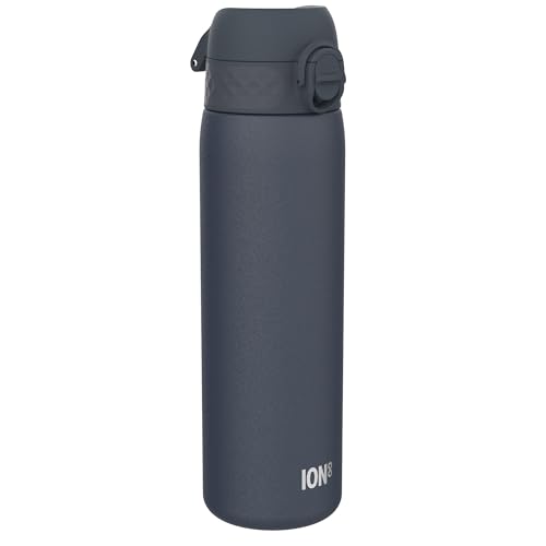 Ion8 Vacuum Insulated Steel Water Bottle, 500 ml/17 oz, Leak Proof, Easy to Open, Secure Lock, Dishwasher Safe, Fits Cup Holders, Carry Handle, Scratch Resistant, Metal Water Bottle, Ash Navy
