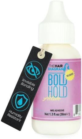 Bold Hold Active The Hair Diagram - Reloaded - Strong Glue For Wigs and Hair Systems - Invisible Bonding - Formulated For Oily Skin - Non Toxic - Humidity Resistant & Waterproof - 1.3oz