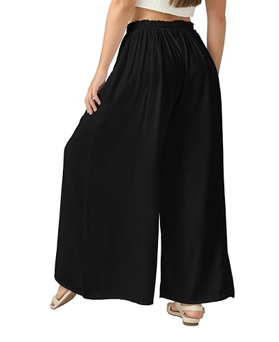 Joob Joob Palazzo Pants for Women - Wide Leg Flowy Plus Size Dress Pants - Elastic Stretch Waist Womens Trousers with Pockets2