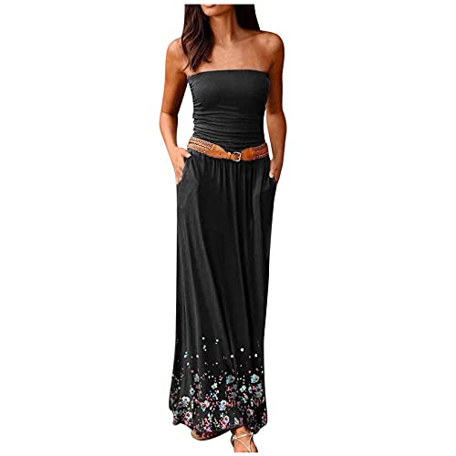 Party Kleider Damen Ärmellose Kleider für Frauen Lässig Sommer Lose Drucken Brustwickel Bodenlang A-Linie Kleid Grau S, Damen Kleid Schuhe Sexy Kleid für Frauen T Shirt Kleid Frauen Cover