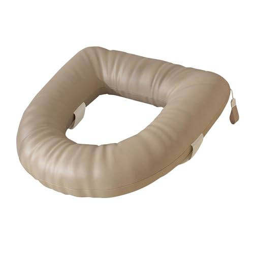 MERIGLARE Cubierta de Asiento de Inodoro con Diseño Grueso Y Elevado Cojín Acolchado Cómodo Soporte Ergonómico Impermeable Y Fácil de Limpiar Hecha de PU Y EVA, Caqui