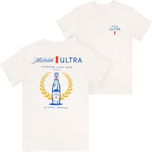 Michelob Ultra Superior Light Beer Front & Back Print T-Shirt (US Alpha XX-Large Regular Regular) Beige