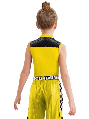 Kids Girls Hip Hop Street Dance Outfits Sleeve Sparkly Sequins Jacket Vest Sleeveless Front Zipper Top3