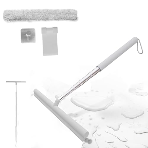 LORESJOY Rasqueta Limpiacristales Ducha con Mango Telescópico 30-120cm, Limpia Mamparas Ducha Cristal de Silicona, Escobilla Ergonómica para Ventanas, Azulejos y Suelos