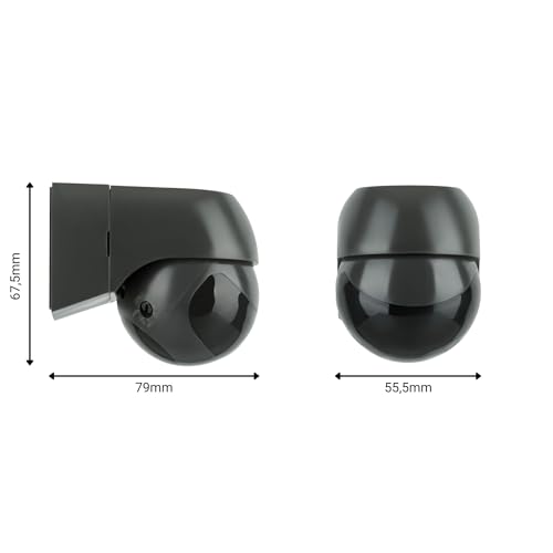 SEBSON Czujnik ruchu zewnętrznego, IP44, natynkowy, nadaje się do LED, programowalny, wychylny, zasięg 12 m/180°, 3 m/360° (2 czujniki podczerwieni), 3 przewody