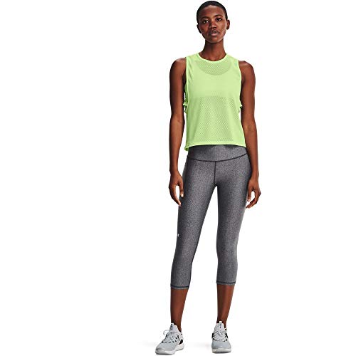 Under Armour Women's HeatGear Armour High No-Slip Waistband Pocketed Capri , Charcoal Light Heather (019)/White , Medium