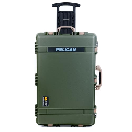 Pelican 1650 Case by ColorCase - OD Green - Large Sized Waterproof Rolling Case - Empty (Case Only) - Desert Tan Handles & Latches