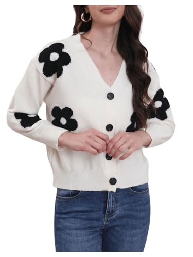 SweatyRocks Women's Knitted Cardigan Button Down Floral Embroidered Long Sleeve Sweater Coat3
