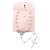 NOPKESV 1 pcs rosa Katholischer Rosenkranz Mit Retro-Kreuz, Samt Geschenkbeutel, Elegante Kreuz zur Kommunion, Taufe, Hochzeit und Party