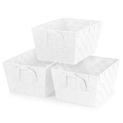 EHC Storage Baskets set of 3 Storage baskets for shelves Storage Boxes Storage Organiser Hamper Basket White