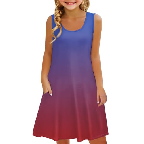 Girl's Summer Tank Sundresses Casual Loose Sleeveless Tank Swing Midi Cute Shift Dress with Pockets