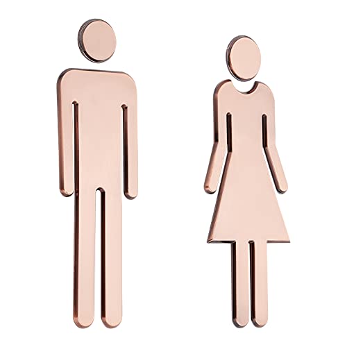 GORGECRAFT Letreros de Identificación para Baño Hombres Mujeres Cepillado Letrero de Baño Decoración de Señalización de Puerta Juego de Figuras de Plástico Parte Posterior Autoadhesiva (Bronceado)