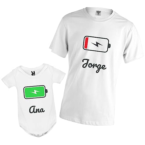 Body Bebé y Camiseta Mujer o Hombre (a elegir lo que prefieras) Personalizado con Nombre o Parentesco en Prácticas: Papá, Mamá, Abuelo/a, Tío/a...Regalo Original Recién nacidos y Primerizos