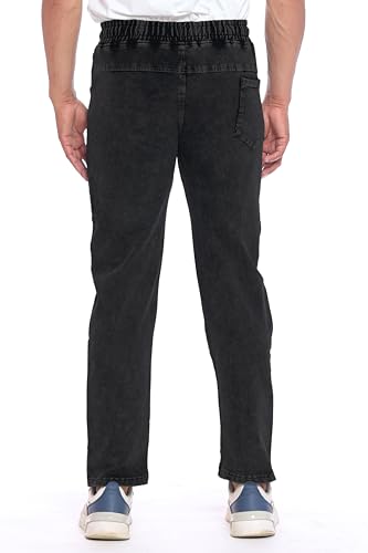 Image of Men's Denim Joggers, Regular Fit, Mid Rise, Stretchable Cotton Blend, Drawstring Waist, Soft Fabric, Multiple Pockets, Tapered Leg Casual Pants