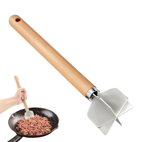 Picadora de carne picada | con práctico mango de madera, robusto triturador de alimentos, para el hogar, restaurante, carne, patata, pollo, carne de vacuno, nueces, hamburguesas