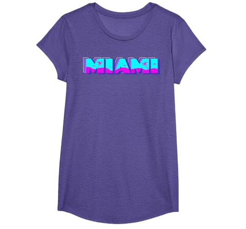 Miami - Florida Vaperwave Synthwave 80s Style Retro Design T-Shirt, Girls, Purple Heather, Medium