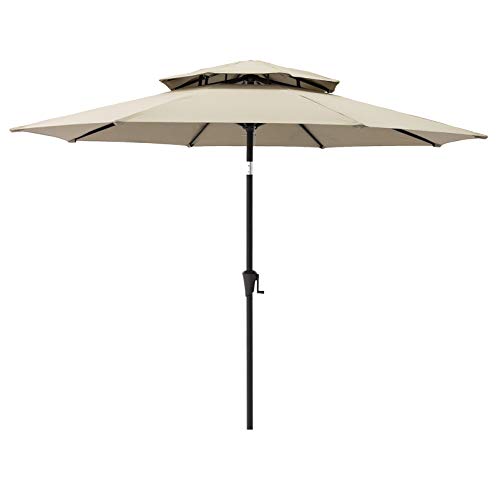 C-Hopetree 270 cm Parasol de Jardin Exterieur Double Sommet, Parasol Inclinable avec Manivelle pour Terrasse Balcon Marché, Protection UV 50+, Taupe