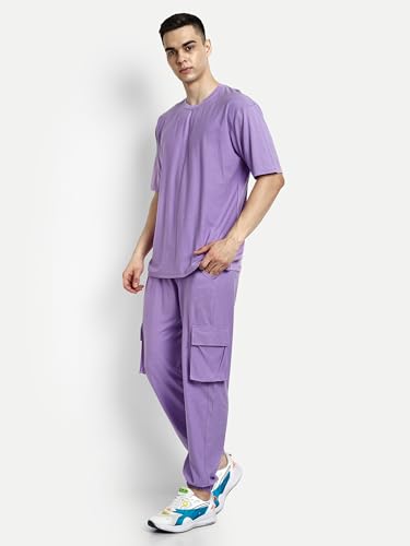 Image of Kraasa Summer Cotton Co-ord Set, Tshirt and Pant Set, Regular Fit Plus Sizes Tracksuit for Men's