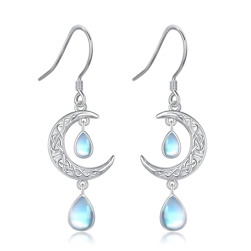 Boucles d'oreilles celtiques au quotidien en argent avec pierre de lune
