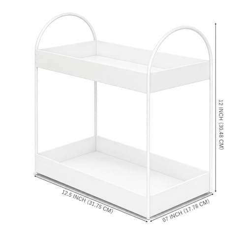 Image of Homeor 2-Tier Metal Countertop Organizer | Heavy Duty Standing Rack for Kitchen Spice Storage & Bathroom Vanity | Multi-Purpose Shelf For Kitchen, Cosmetic & Toiletry Display Shelf, White
