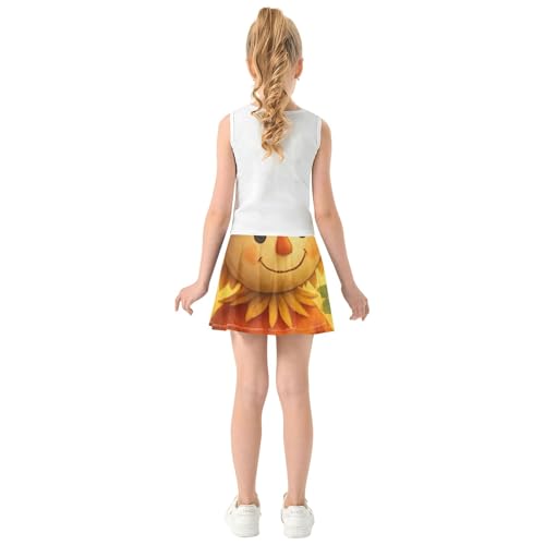 Athletic Shorts for Girls Skorts Cute Scarecrow Sunflowers Fall Toddlers Tennis Skirts Flowy Girl Skort 3t4