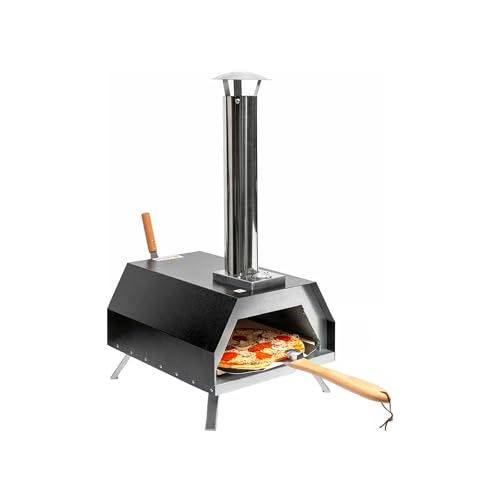 Forno a Pellet per Pizza per Esterni - Forno con Canna Fumaria, Termometro, Pietra Ceramica, Pala e Gambe Pieghevoli, Ideale per Giardini e Terrazze, in Pietra e Acciaio, 42x81x80cm
