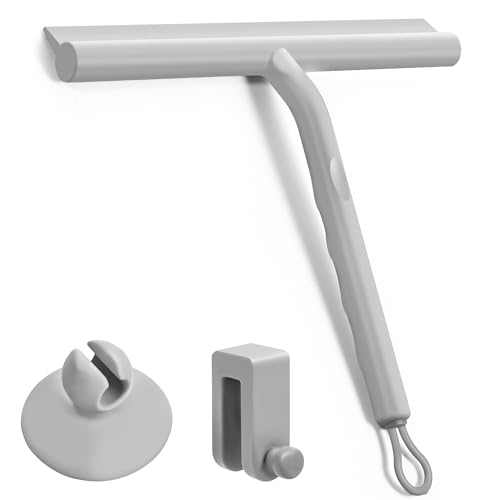 WUFANC Rasquetas Limpiacristales Ducha, Limpia Mamparas Ducha Cristal Adecuado para Cabinas De Ducha, Baños, Azulejos, Espejos Y Ventanas, 21 cm, Gris