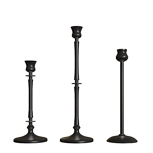 Matte Black Taper Candlestick Holders Set of 3 - Metal Taper Candle Holders for Candlesticks, Candlestick Holders for Taper Candles, Decorative Candle Stick Holders for Taper Candles