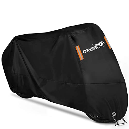 opamoo - Funda de lona impermeable 190T para moto, con orificios para candado, para exterior, con 2 bandas reflectantes, protección contra rayos UV, lluvia, nieve, polvo, estiércol, 245 x 105 x 125 cm