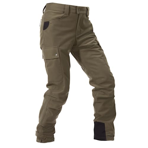 BASSDASH Walker Men’s Waterproof Breathable Hunting Pants with Silent Outer Fabric for Fishing Turkey Upland Khaki Green