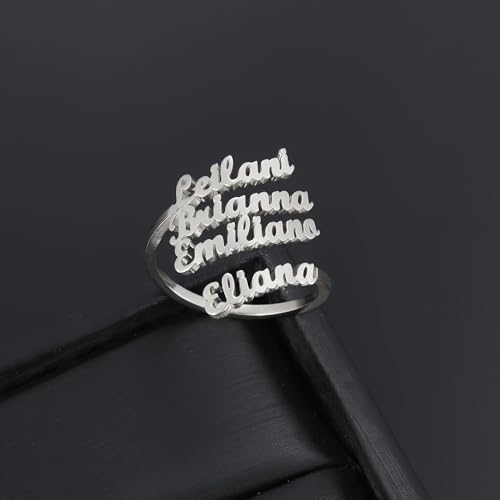 JINMA Personalized Name Ring for Women, Custom Adjustable 1-5 Name Ring, Gift for Women Mom Engagement Wedding Christmas Gift 7