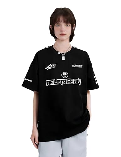 Aelfric Eden Mens Graphic Tees Vintage Racing Tees Oversized T Shirt Women Contrast Color Summer Tops