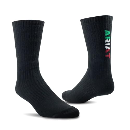 ARIAT Premium Cotton Crew, 3-Pair Pack, Color: Mexico Black, Size: L (AR2239-003-L)