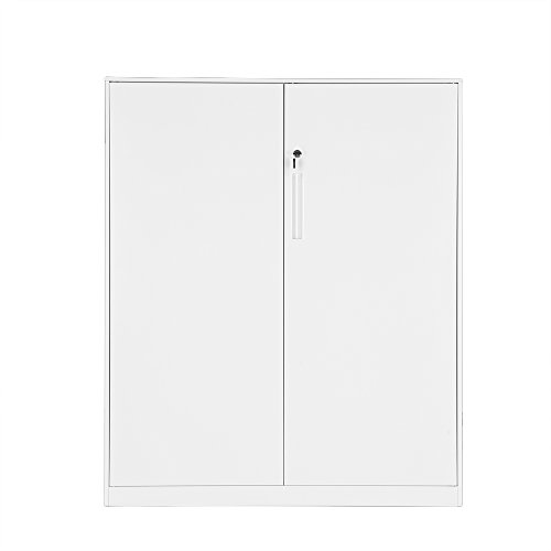 Panana Office Cupboard 2 Doors Metal Lockable Storage File Cabinet Adjustable Shelves Bookcase Storage Unit Grey White
