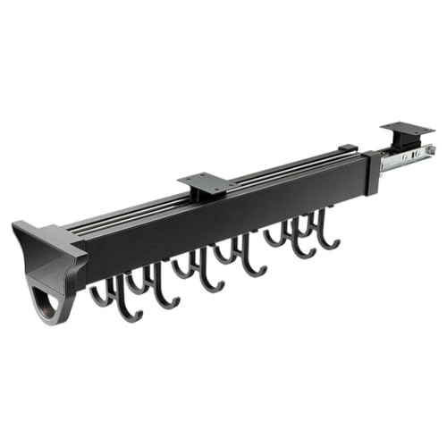 Adjustable Pot Racks, Pull Out Pot and Pan Organizer with Hooks,Multifunctional Under Cabinet E Organization,Hanging Sliding