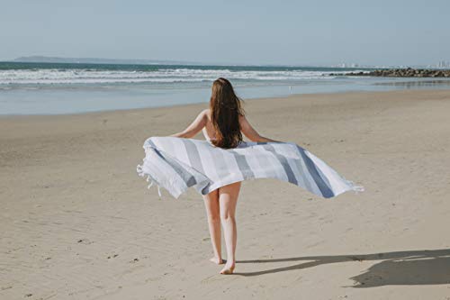 Infusezen Soft Terryback Large Turkish Towel, Striped Terry Backed Peshtemal Bath Towel, Gym And Beach Towel, Thin Oversized Hammam Towel, Plus Size Fouta (Grey) #TOP6