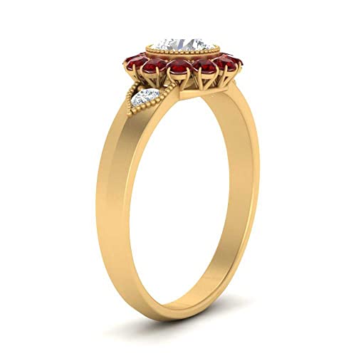 Image of Choose Your Gemstone Victorian Round Antique Engagement Ring Yellow Gold Plated Round Shape Vintage Engagement Rings Minimal Modern Design Birthday Gift Wedding Gift US Size 4 to 12