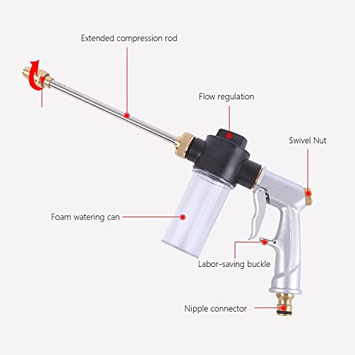 Garden Hose Nozzle, Water Hose Nozzle Long Pole With Foam Water Bottle Garden Hose Nozzle Heavy Duty Metal Brass Nozzle 360° Rotating For Car Wash, Plant, Yard, Gardening #TOP2