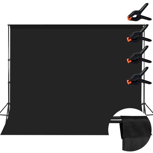 Wusboo Fondo Fotográfico Negro, 2M x 3M Fondos Fotográficos Negros, Tela de Fondo de Color Puro con 4 Clips de Sujeción, Adecuado para Fotografía, Transmisiones en Vivo y Grabaciones de Televisión