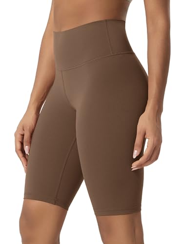 ODODOS Yoga Shorts for Women 10" High Waist Non See Through Buttery Soft Lounge Biker Shorts, Brunette, Large