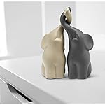 Loving Pair of Elephants in Beige & Grey - Modern Ceramic Sculpture - Figurine as a Set - Decoration Figure 6.3" high - Ornament Elephant in Love - Image 2