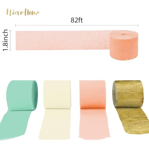 Image of NICROHOME EUR Pastel Party Decorations, 8 Rolls Mint Green Pink White Gold Crepe Paper Streamers for Wedding, Baby Bridal Shower, Engagement Party, Birthday, Valentine's Day, Easter, 82 Ft Long