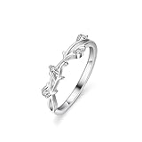 Ring Weißgold Trauringe 14K, Fingerring Damen Breit Zweig mit Moissanit Silber Größe 47 (15.0)