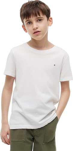 Tommy Hilfiger Camiseta de Manga Corta Chicos con Cuello Redondo, Blanco (Bright White), 16 Años