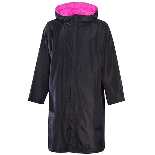 Heatwave Changing Robe Unisex Outdoor Long Sleeve Windproof & Waterproof Robes Hooded Coat For Beach Wild Swimming Surfing Oversized Quick Dry (UK, Alpha, S, M, Regular, Regular, Black/Pink)