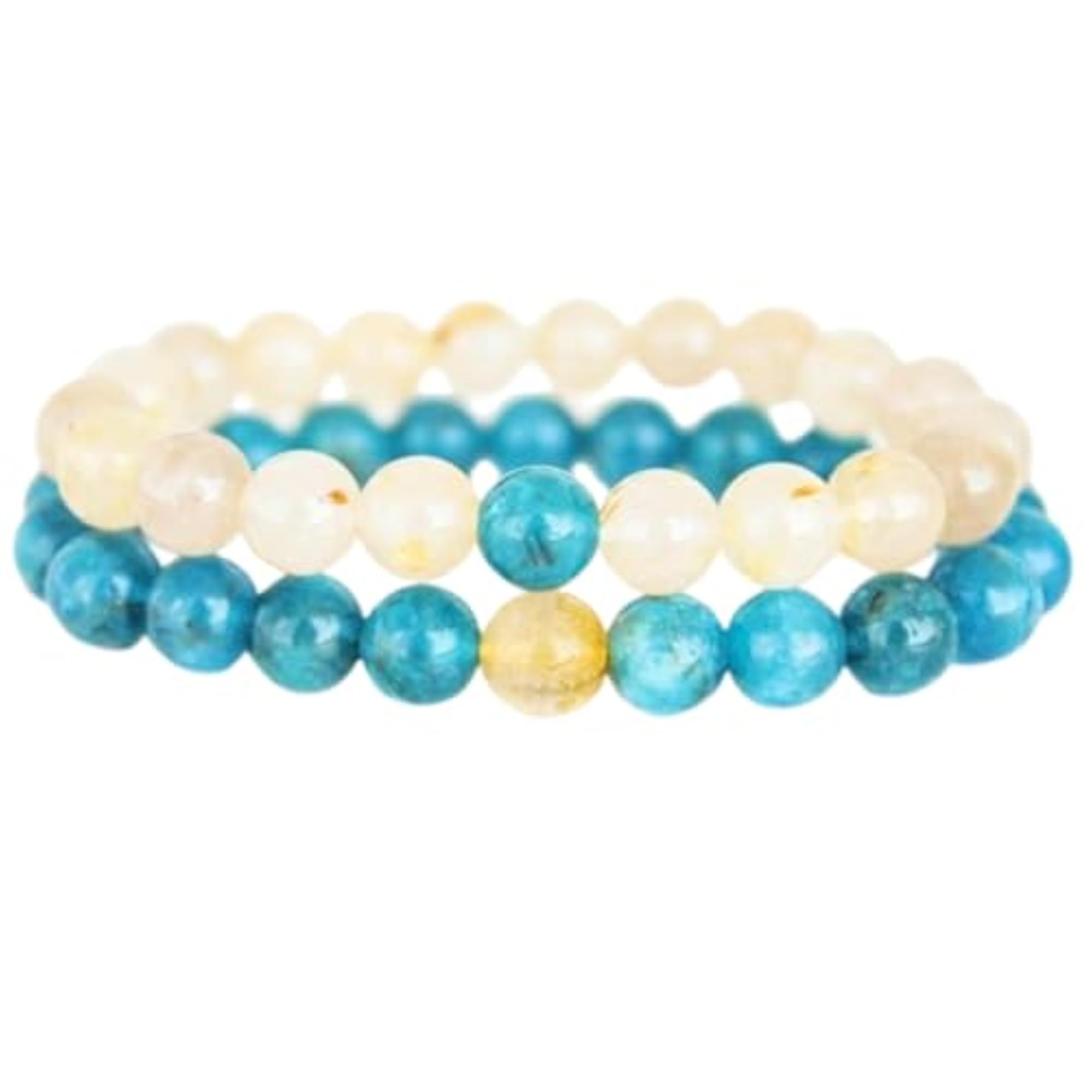 Apatite & Golden Rutilated Quartz Couples Love Bracelet Set