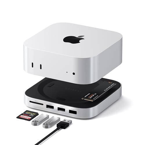 SATECHI Hub e Supporto per Mac Mini M4 con Alloggiamento SSD NVMe, Dock in Alluminio con 2x USB a...