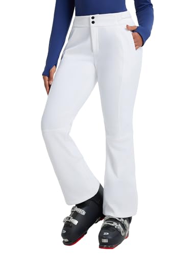 baleaf Ski Pants for Women Waterproof Insulated Slim Snow Pants with Pockets Fleece Lined Winter Pants for Snowboarding Hiking White S